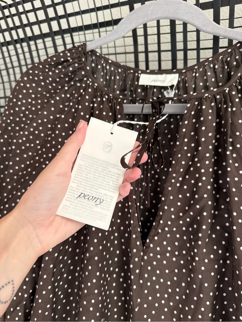 Peony Forever Mini Dress brown polka dot freckle print